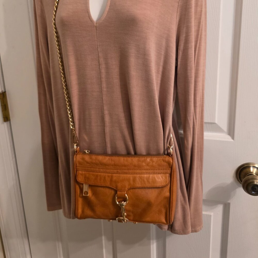 Rebecca Minkoff Leather Mini M.A.C. Crossbody Bag – Cognac Brown - Picture 13 of 14